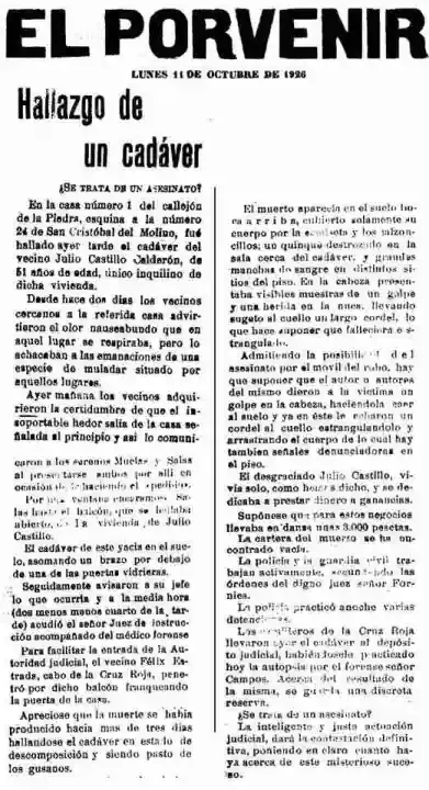El Porvenir 1926 – El crimen de la calle de la Piedra