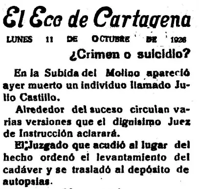 El Eco de Cartagena crimen o suicidio – El crimen de la calle de la Piedra