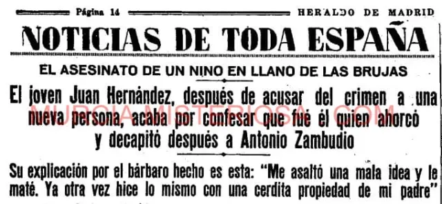 Heraldo de Madrid – El niño antonio zambudio asesinado en llano de brujas