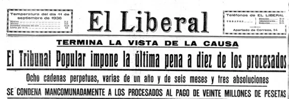 El Liberal portada – Fusilan al párroco del Carmen D. Sotero González Lerma