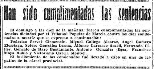 Recorte sentencias cumplimentadas – Fusilan al párroco del Carmen D. Sotero González Lerma