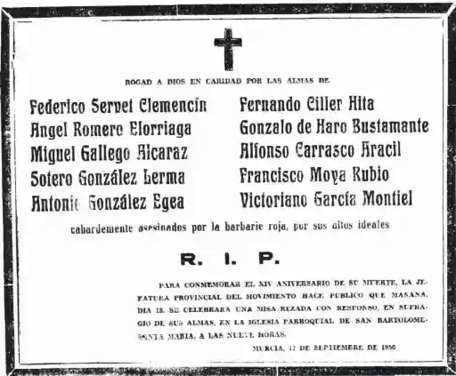 Esquela – Fusilan al párroco del Carmen D. Sotero González Lerma